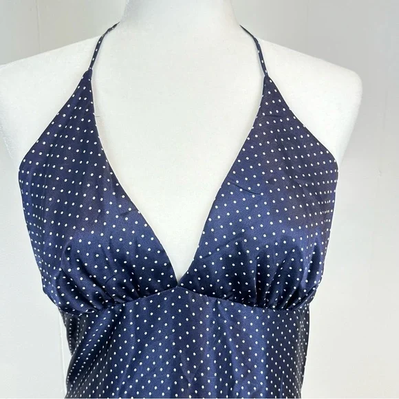 Alyn Paige Navy Satin Polka Dot Halter Dress Sz 10 - Picture 5 of 7